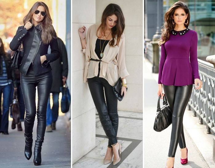 Модные кожаные обтягивающие брюки 2017