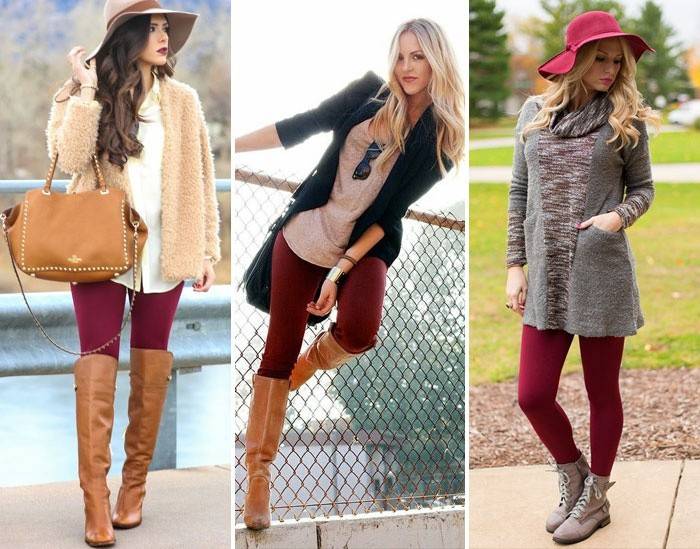 Модные бордовые леггинсы 2017