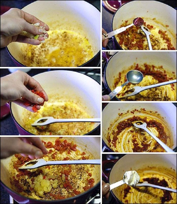 Кладем в сковороду овощи и ананас
