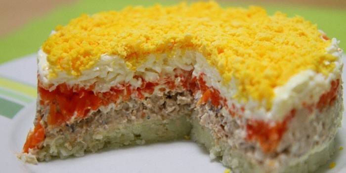 Салат Мимоза в разрезе