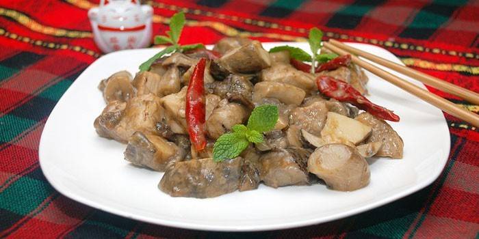 Жареное свиное мясо с грибами