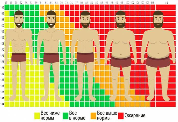 Соотношение роста и веса у мужчин