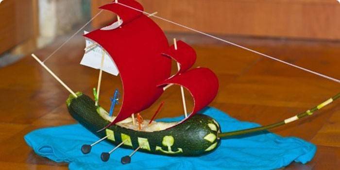 Кораблик из кабачка для детского сада