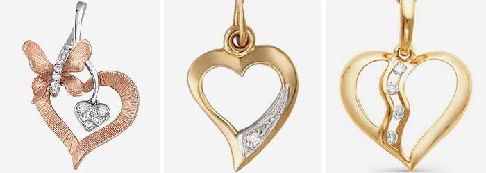 Кулоны в форме сердца с бриллиантами