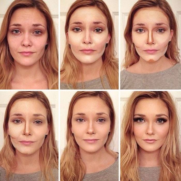 Лицо девушки до и после нанесения консилера