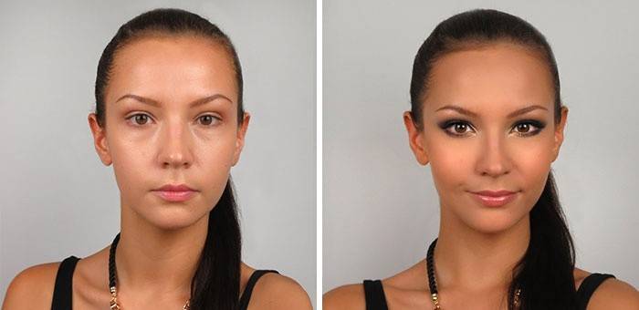 Фото девушки до и после макияжа