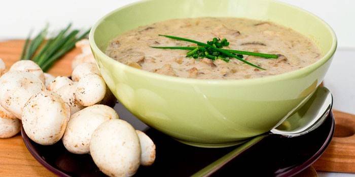 Крем-суп из шампиньонов и свежие грибы