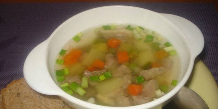 Суп с мясом индейки с овощами и зеленым луком