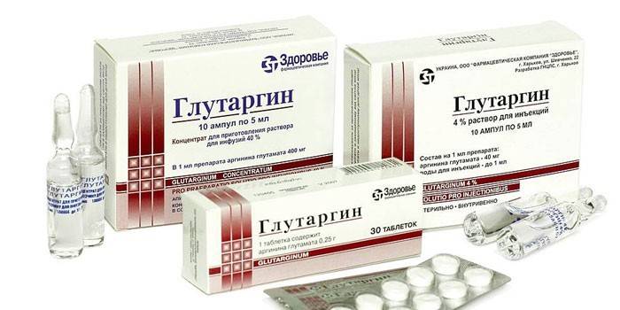 Препарат Глутаргин в ампулах и таблетках