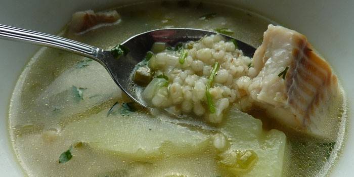 Суп с перловой крупой на рыбном бульоне