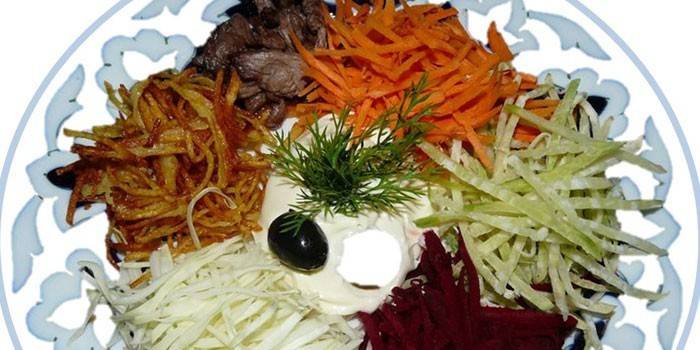 Салат с жареным мясом и овощами