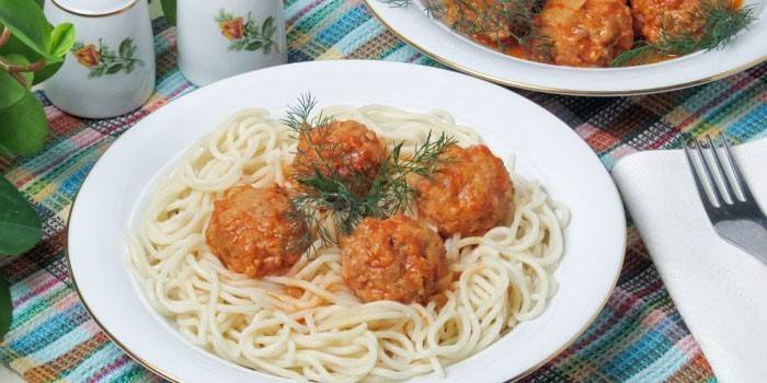 Говяжьи тефтели в соусе со спагетти