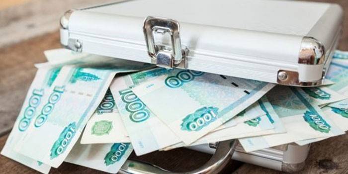 Денежные купюры в чемодане