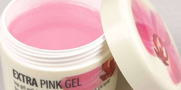 Розовый гель-основа для наращивания ногтей в баночке