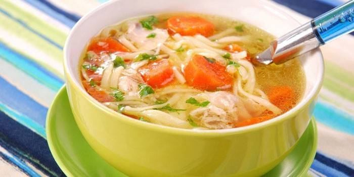 Тарелка куриного супа с домашней лапшой