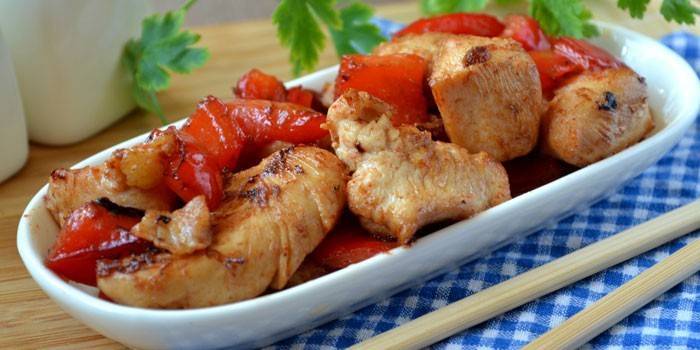 Кусочки куриного мяса с болгарским перцем