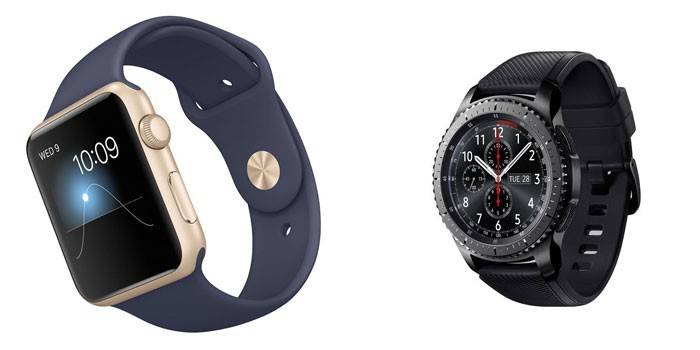 Часы Apple Watch Sport 42mm with Sport Band и умные часы Samsung Gear S3 Frontier
