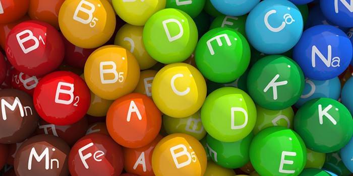 Разноцветные шарики со значками витаминов и минералов