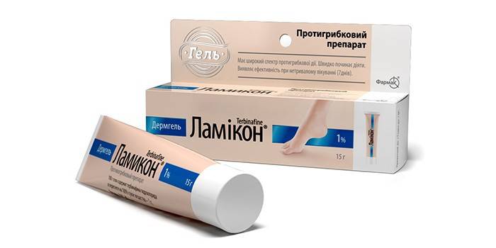 Противогрибковый препарат Ламикон в упаковке