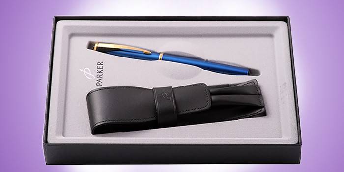 Ручка с пером и чехол в наборе Parker Inflection Marine Blue M