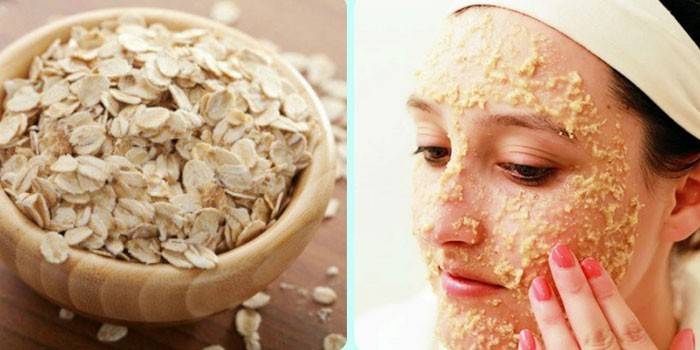миска с хлопьями и женщина с маской на лице
